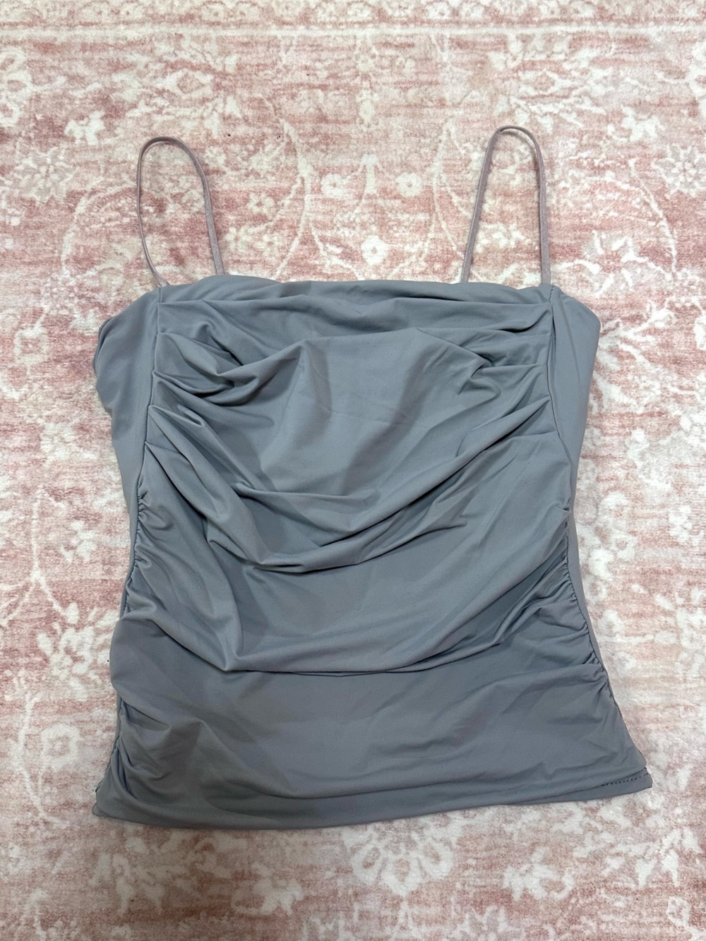 Ruched 🩶 Gray Blue Cinched Waist Tank Top